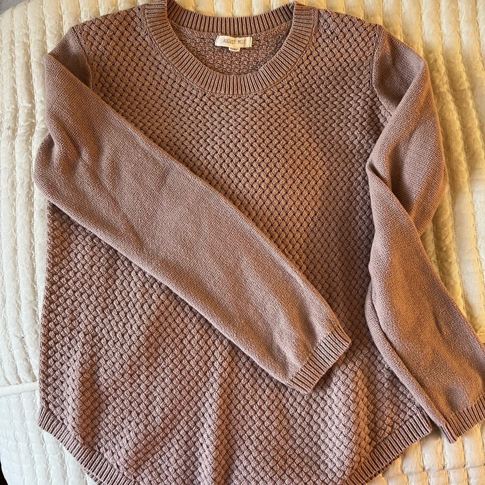 Textured Pink Crew Neck Sweater